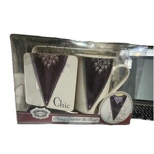 KENT POTTERY Chic fashion Girly COFFEE/TEA MUG WITH LID/COASTER And Tray